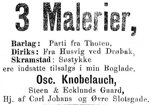 Osc. Knobelauchs «Boglade» i Steen & Eckunds Gaard selger Skramstad-maleri («Søstykke») i 1886.